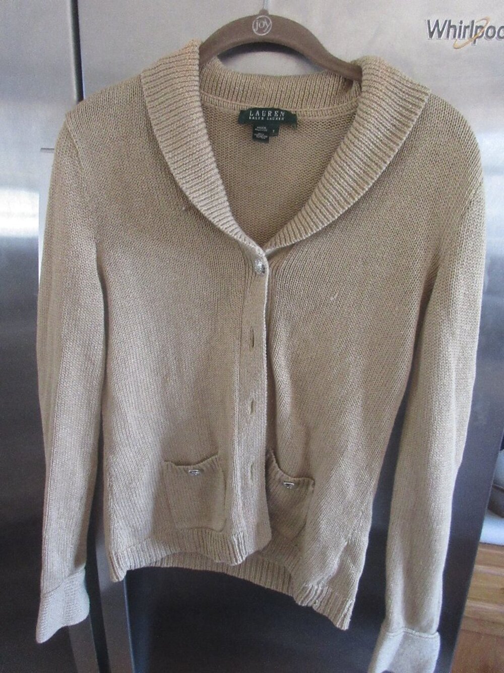 Ralph Lauren light tan Shawl Collar Cardigan Sweater knit S cotton